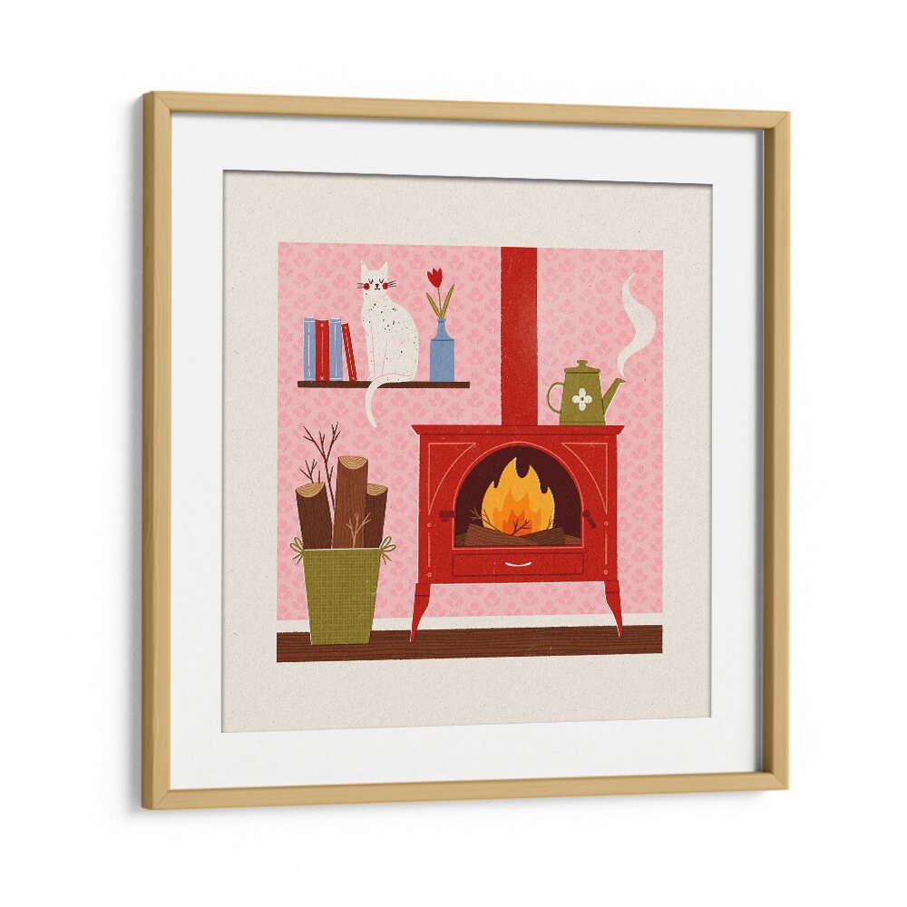 Cozy Corner By Julia Leister Wall Art Prints in Oak Wood Frame With Mount