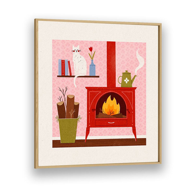 Cozy Corner By Julia Leister Wall Art Prints in Oak Wood Plain Frame