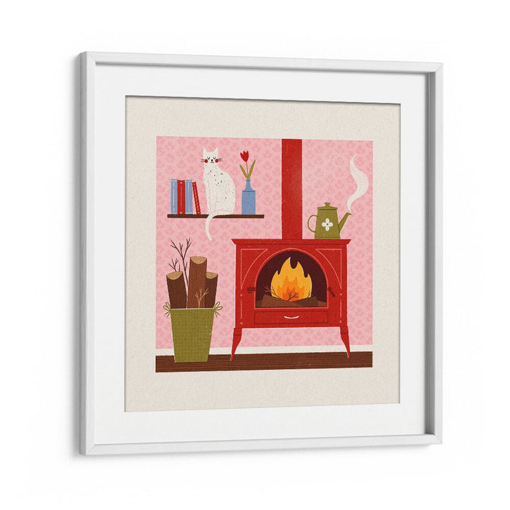 Cozy Corner By Julia Leister Wall Art Prints in White Frame With Mount