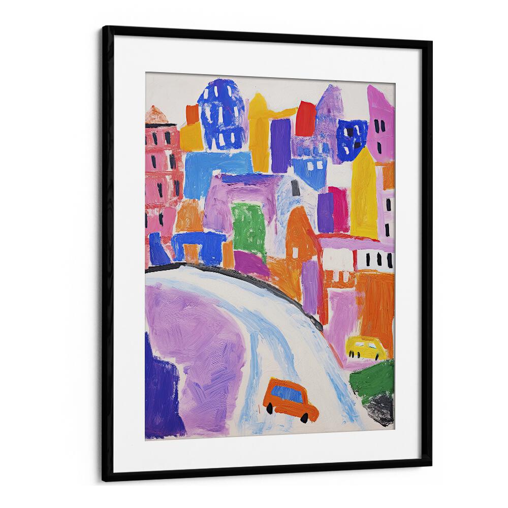 Crete Park Road  Kids Paintings in Black Frame With Mount