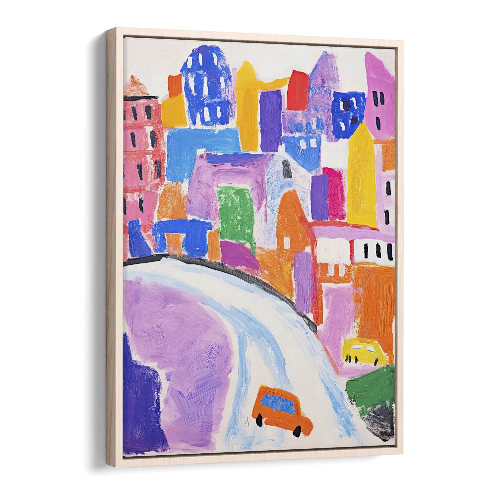 Crete Park Road  Kids Paintings in Oak Wood Floater Frame