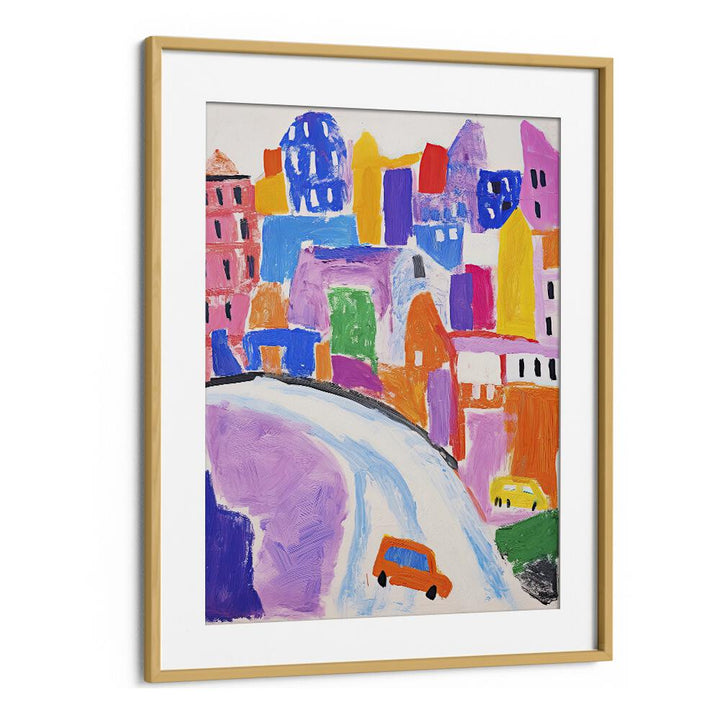 Crete Park Road  Kids Paintings in Oak Wood Frame With Mount