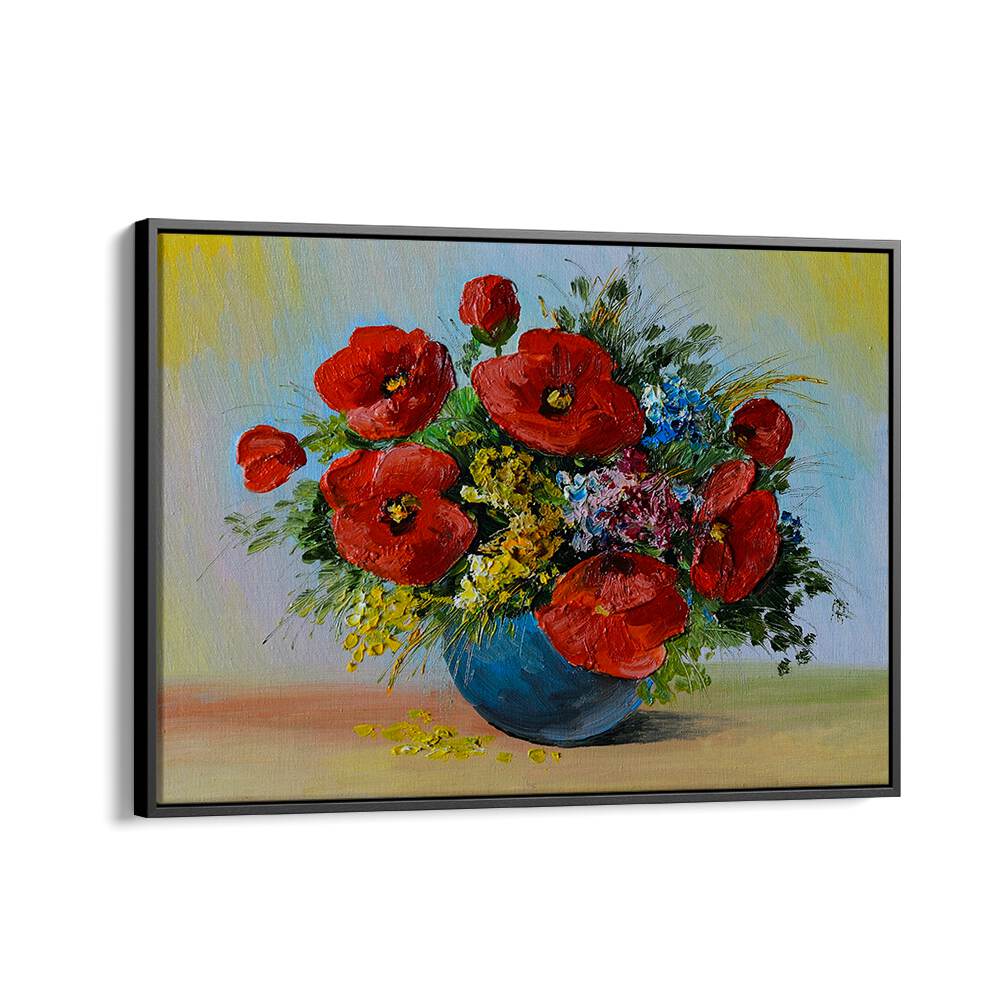 Crimson Petals Vintage European Paintings in Black Floater Frame