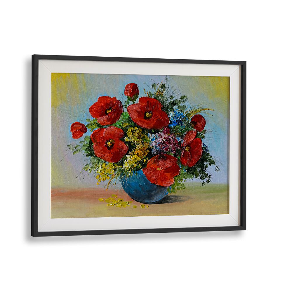 Crimson Petals Vintage European Paintings in Black Frame With Mount