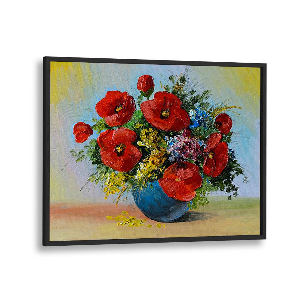 Crimson Petals Vintage European Paintings in Black Plain Frame