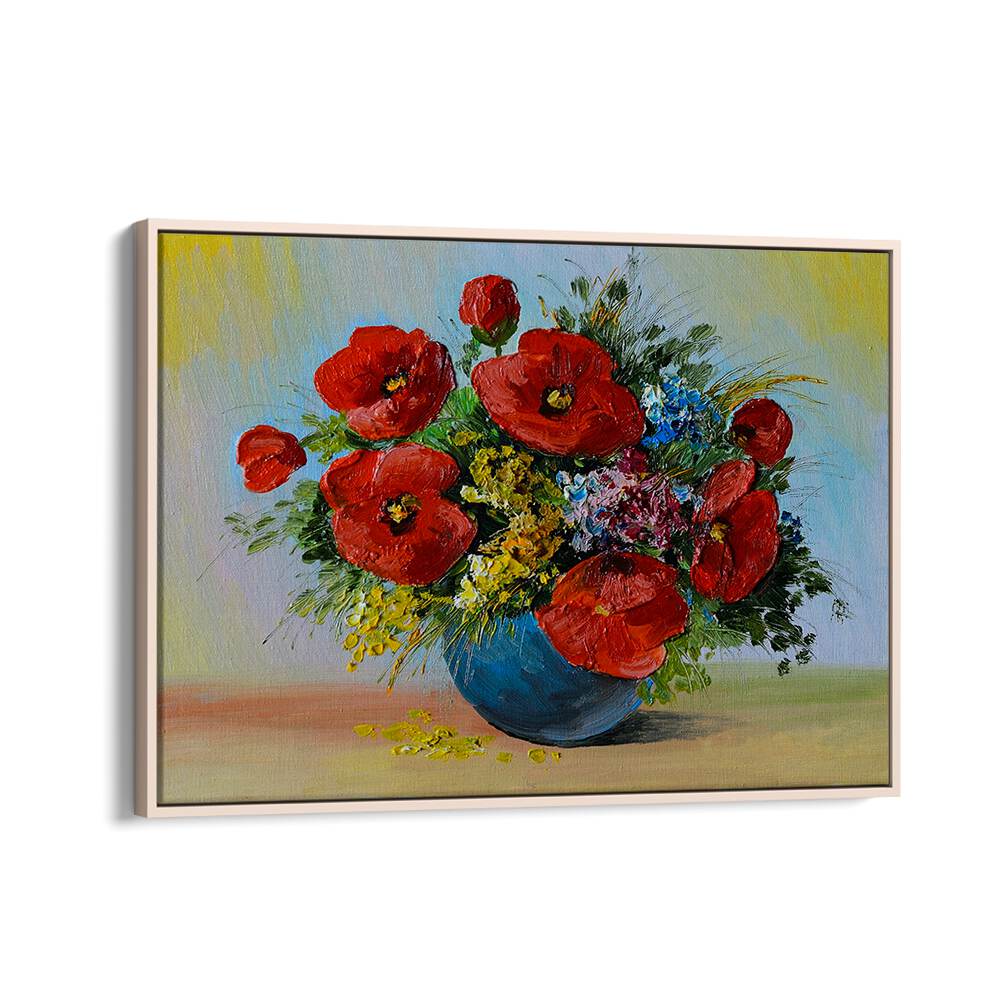 Crimson Petals Vintage European Paintings in Oak Wood Floater Frame