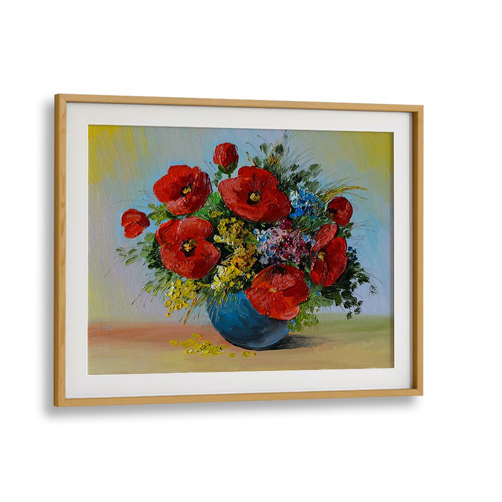 Crimson Petals Vintage European Paintings in Oak Wood Frame With Mount