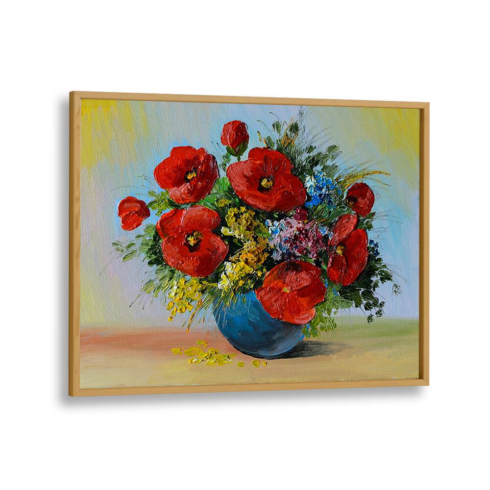 Crimson Petals Vintage European Paintings in Oak Wood Plain Frame