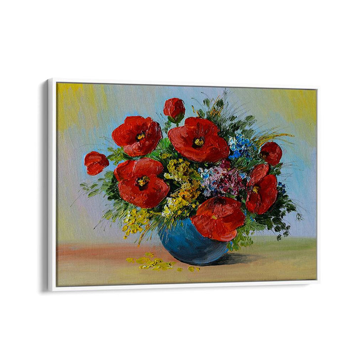 Crimson Petals Vintage European Paintings in White Floater Frame