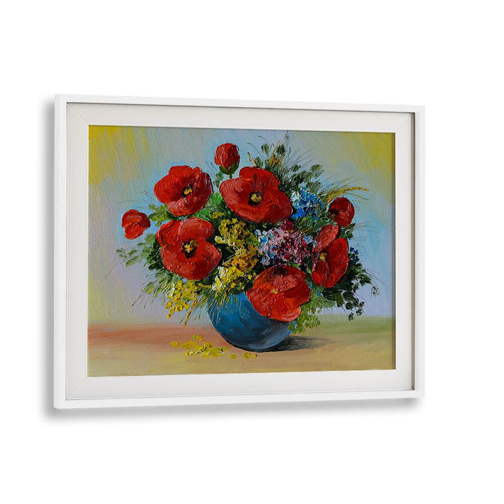 Crimson Petals Vintage European Paintings in White Frame With Mount