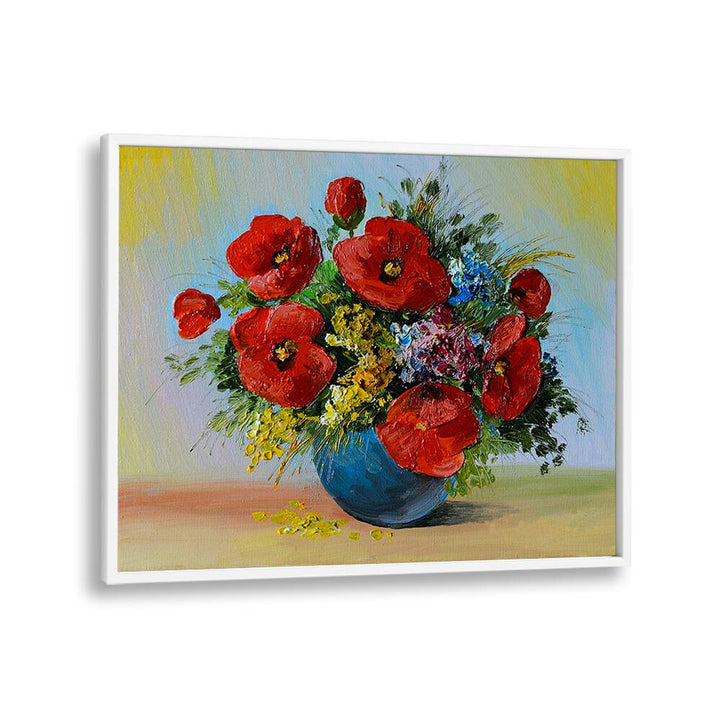 Crimson Petals Vintage European Paintings in White Plain Frame