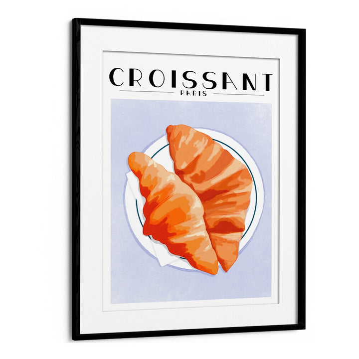 Croissant-Paris Cafe Art Prints Cafe Posters in Black Frame With Mount