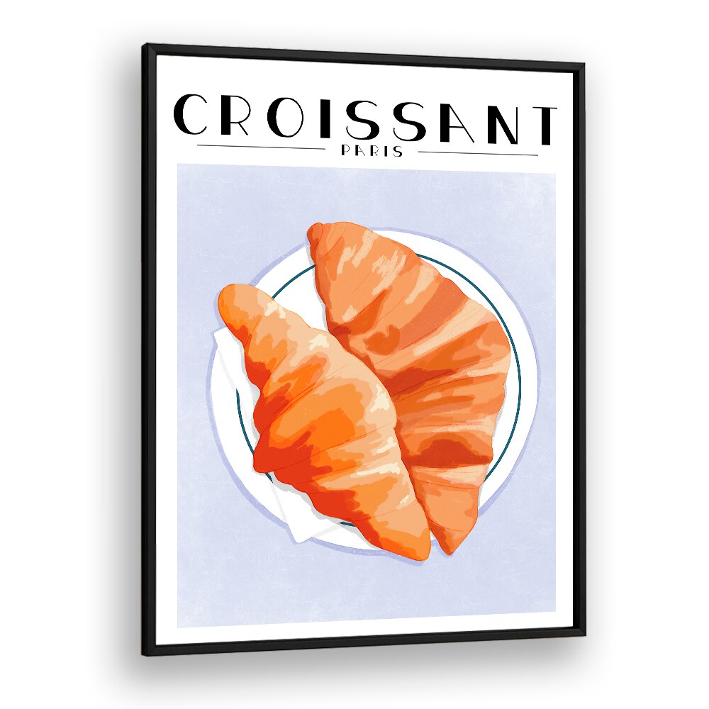 Croissant-Paris Cafe Art Prints Cafe Posters in Black Plain Frame