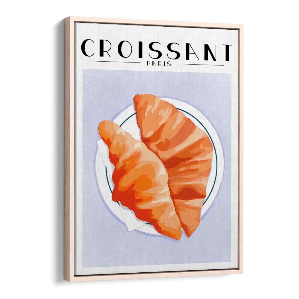 Croissant-Paris Cafe Art Prints Cafe Posters in Oak Wood Floater Frame