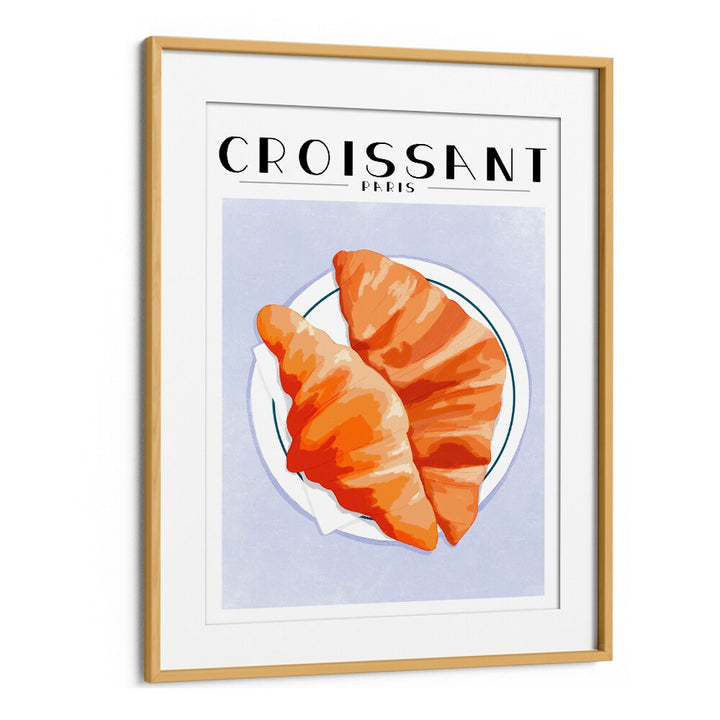 Croissant-Paris Cafe Art Prints Cafe Posters in Oak Wood Frame With Mount