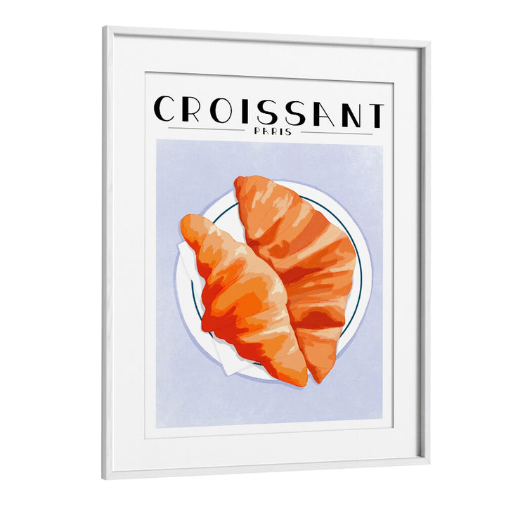 Croissant-Paris Cafe Art Prints Cafe Posters in White Frame With Mount