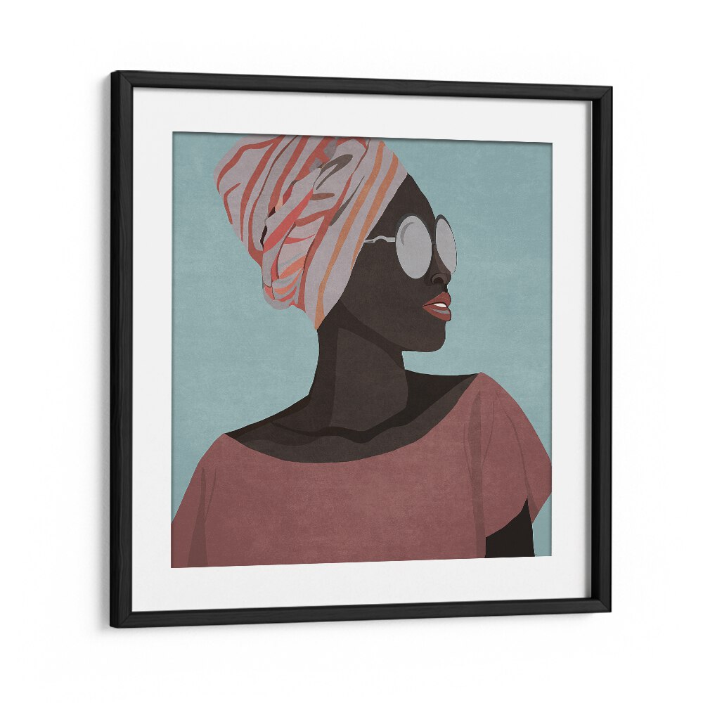 Cuban Turkuaz By Emel Tunaboylu Women Illustrations paintings in Black Frame With Mount