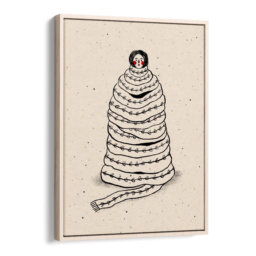 Cuddled Up in Knits By Julia Leister Wall Art Prints in Oak Wood Floater Frame