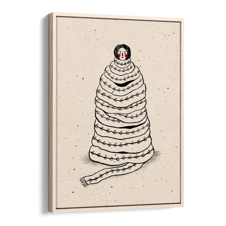 Cuddled Up in Knits By Julia Leister Wall Art Prints in Oak Wood Floater Frame