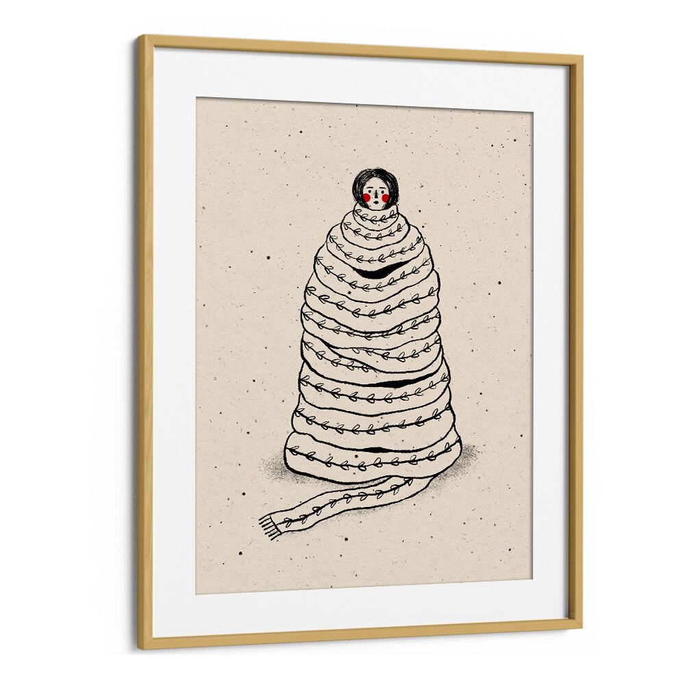 Cuddled Up in Knits By Julia Leister Wall Art Prints in Oak Wood Frame With Mount