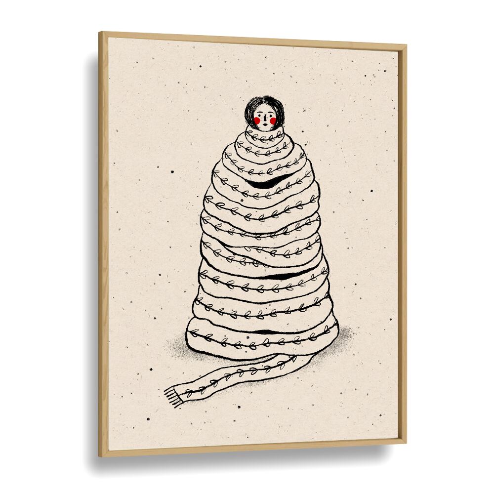 Cuddled Up in Knits By Julia Leister Wall Art Prints in Oak Wood Plain Frame