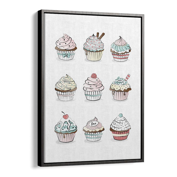 Cupcakes by Martina Kitchen Art Prints in Black Floater Frame