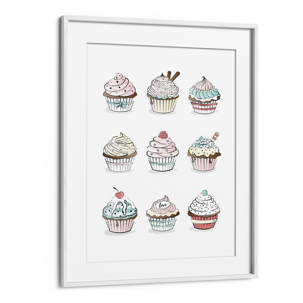 Cupcakes by Martina Kitchen Art Prints in White Frame With Mount