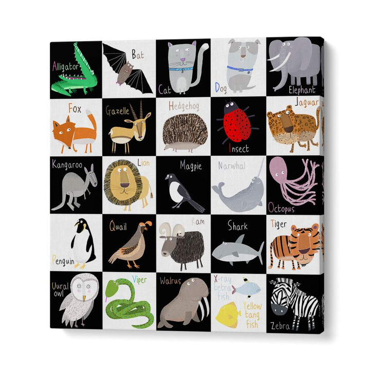 Cute Animal Alphabet With Black White Background By Carla Daly Kids Painting in Gallery Wrap