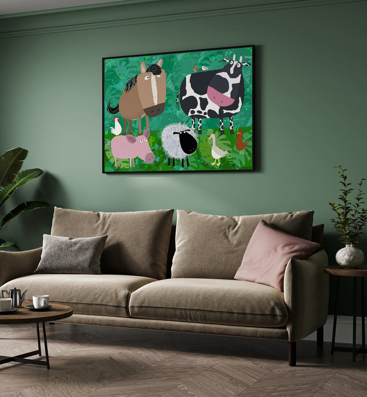 Cute Farm Animals Hanging Out In The Green Fields By Carla Daly Kids Room Art Placed on wall