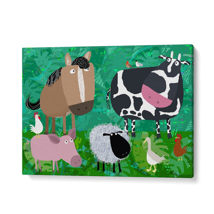 Cute Farm Animals Hanging Out In The Green Fields By Carla Daly Kids Room Art in Gallery Wrap