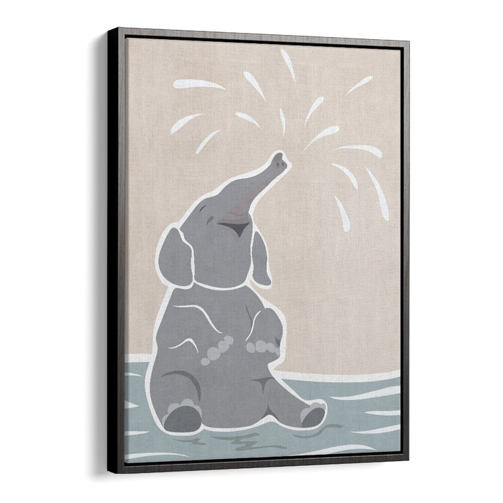 Cute Scandi Elephant Childrens Art By Sarah Manovski Wildlife Art Print in Black Floater Frame