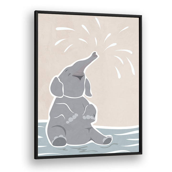 Cute Scandi Elephant Childrens Art By Sarah Manovski Wildlife Art Print in Black Plain Frame