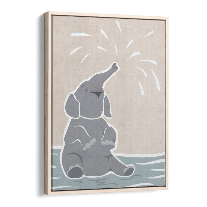 Cute Scandi Elephant Childrens Art By Sarah Manovski Wildlife Art Print in Oak Wood Floater Frame