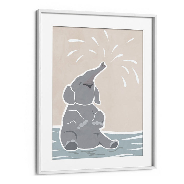 Cute Scandi Elephant Childrens Art By Sarah Manovski Wildlife Art Print in White Frame With Mount