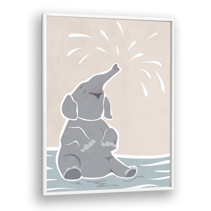 Cute Scandi Elephant Childrens Art By Sarah Manovski Wildlife Art Print in White Plain Frame