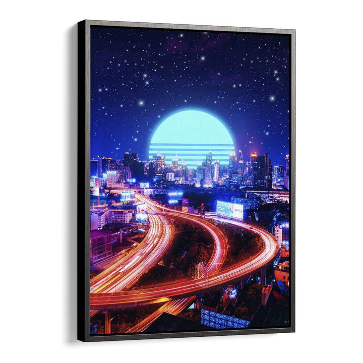 Cyber Bangkok by Ritvik Takkar Surrealism in Black Floater Frame