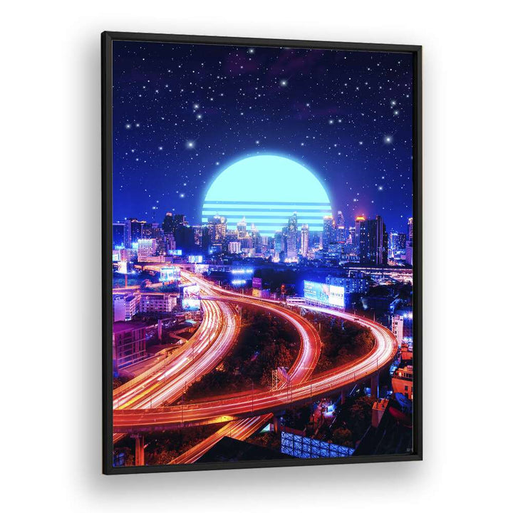 Cyber Bangkok by Ritvik Takkar Surrealism in Black Plain Frame