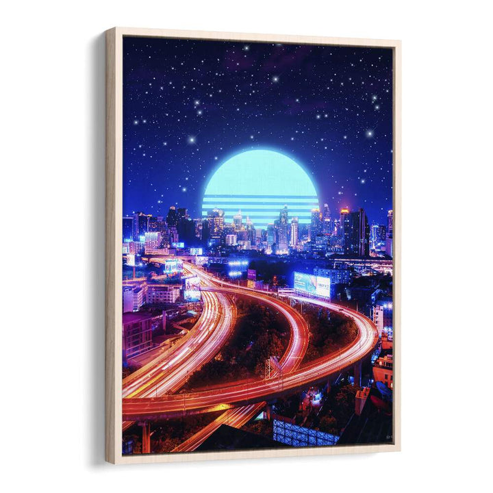 Cyber Bangkok by Ritvik Takkar Surrealism in Oak Wood Floater Frame