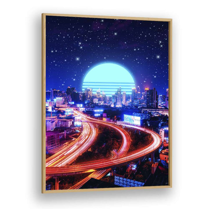 Cyber Bangkok by Ritvik Takkar Surrealism in Oak Wood Plain Frame