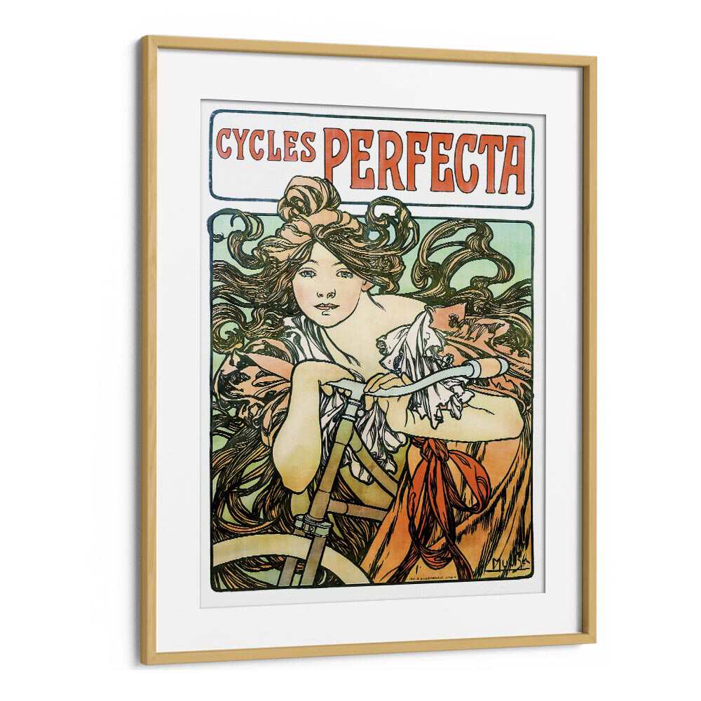 Cycles Perfecta-1902 By Alphonse Mucha Vintage Paintings in Oak Wood Frame With Mount