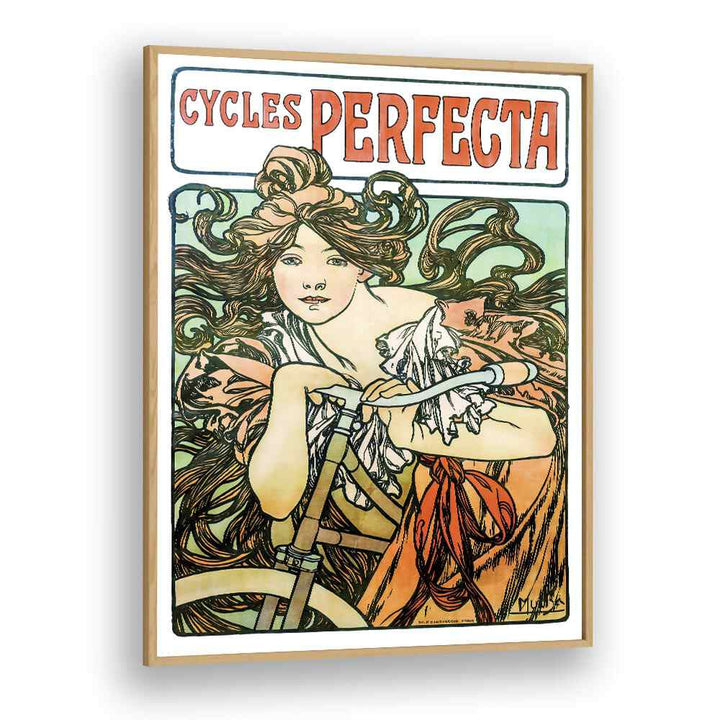 Cycles Perfecta-1902 By Alphonse Mucha Vintage Paintings in Oak Wood Plain Frame