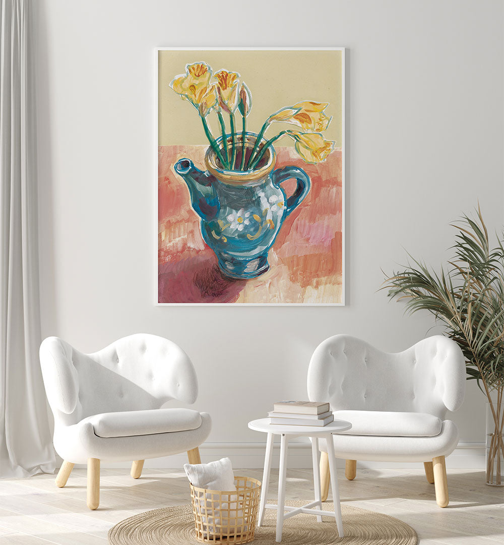 DAFFODILS IN BLUE TEAPOT