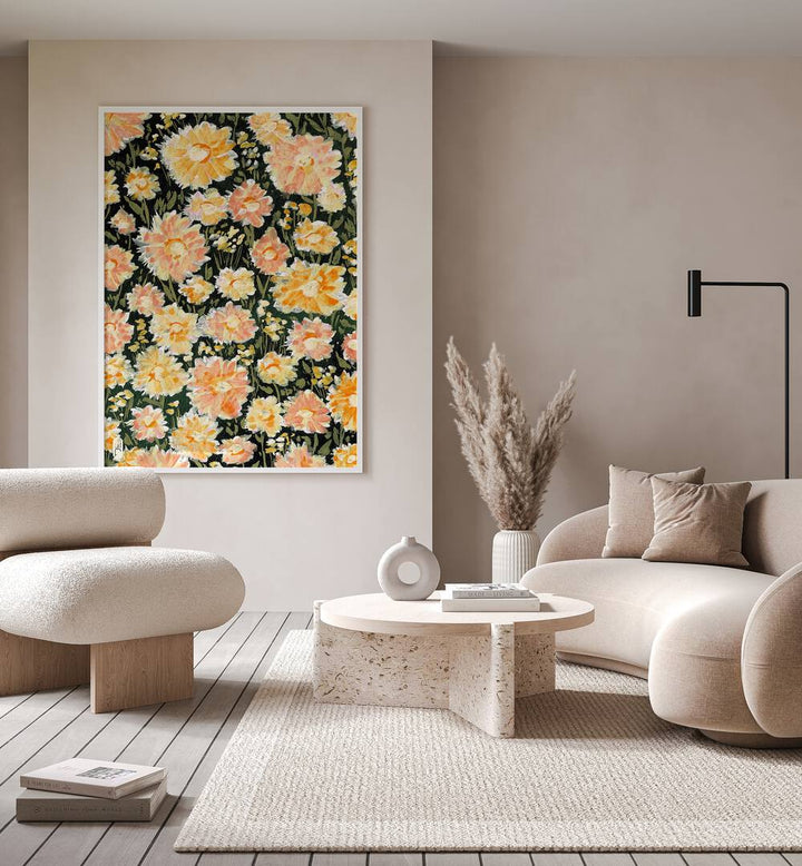 Daisies Botanical Flower Paintings Artwork Placed on a wall