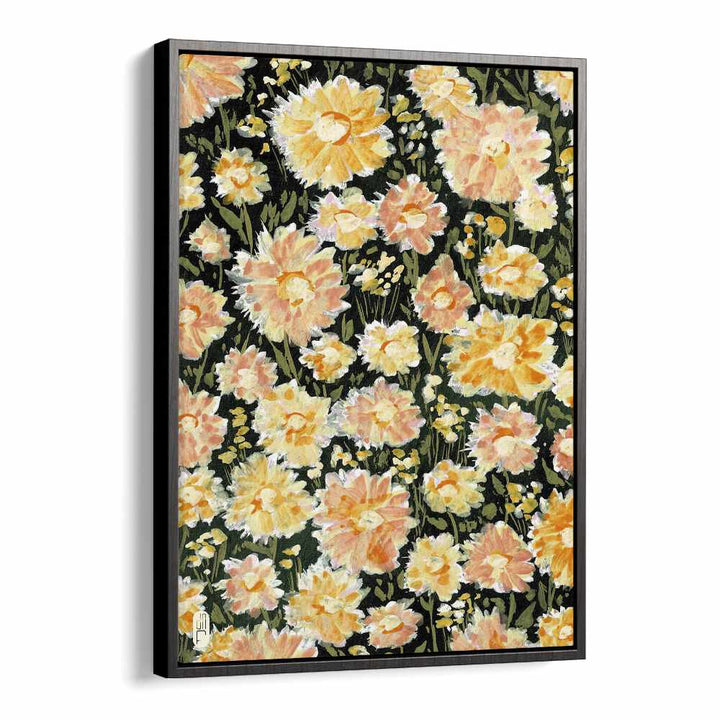 Daisies Botanical Flower Paintings Artwork  in Black Floater Frame