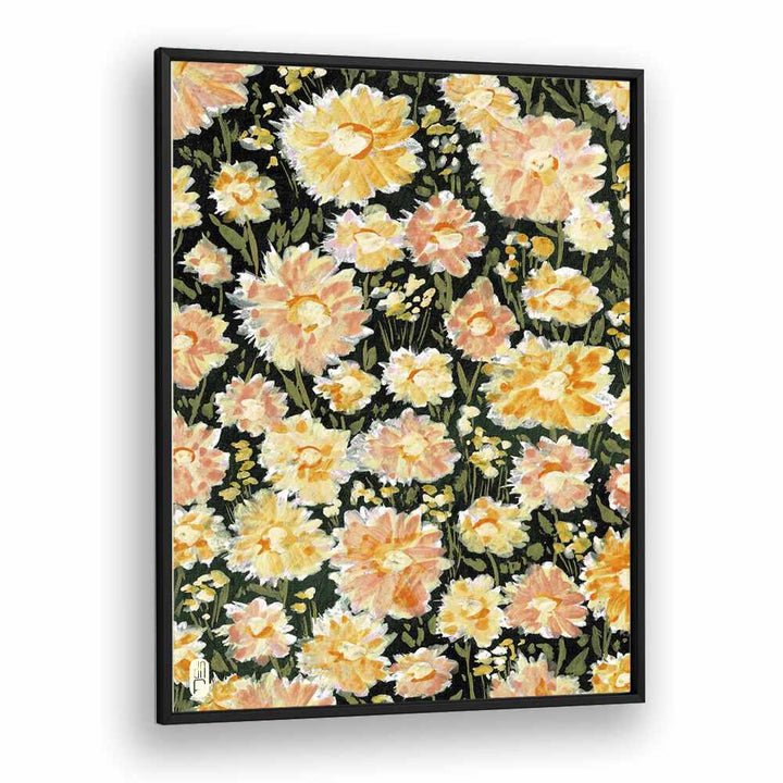 Daisies Botanical Flower Paintings Artwork  in Black Plain Frame