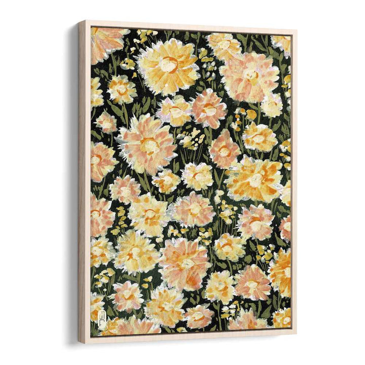 Daisies Botanical Flower Paintings Artwork in Oak Wood Floater Frame