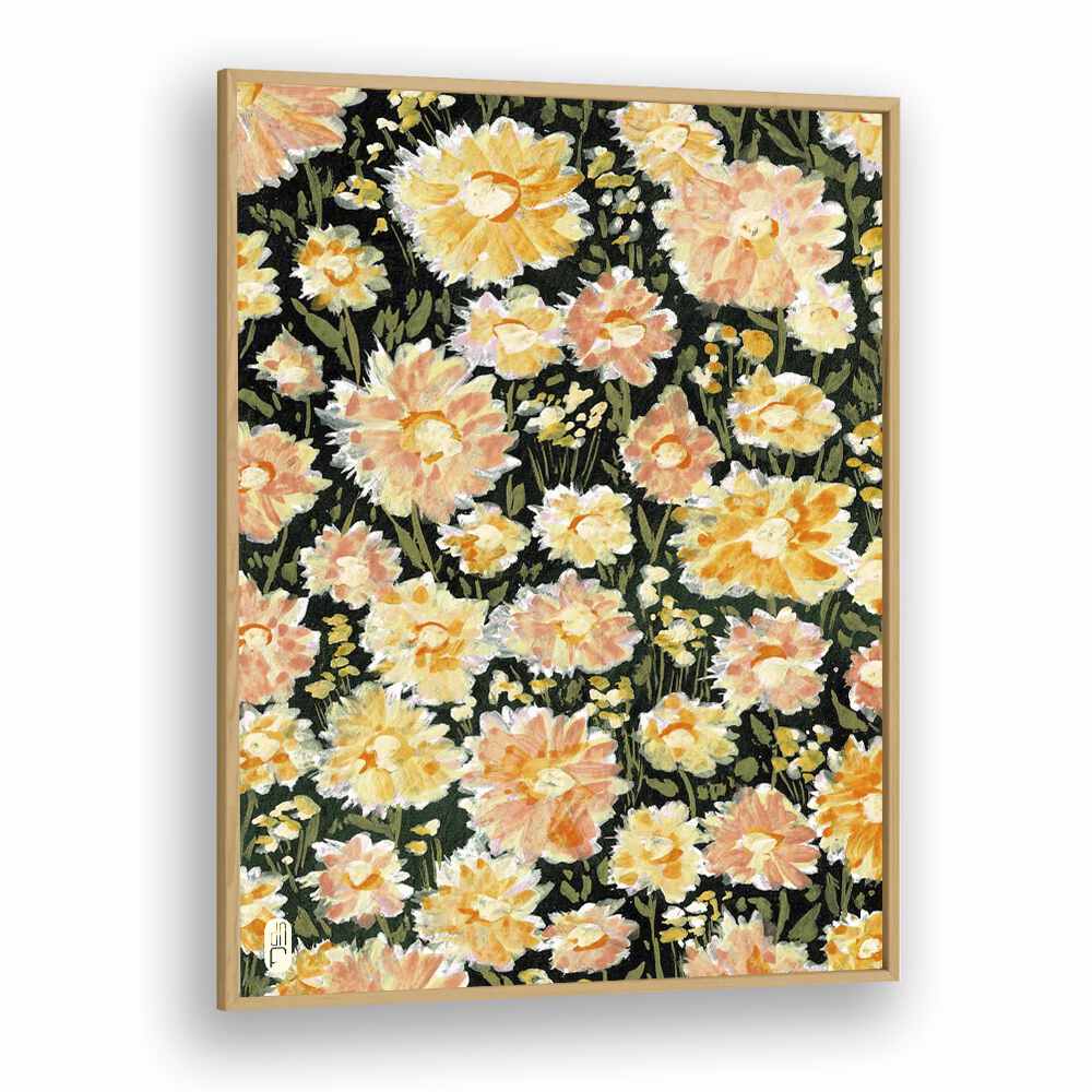 DaisiesBotanical Flower Paintings Artwork in Oak Wood Plain Frame