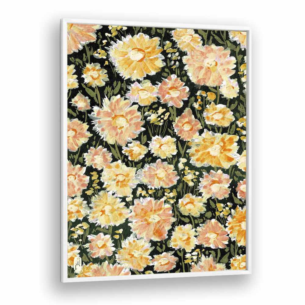 Daisies Botanical Flower Paintings Artwork  in White Plain Frame