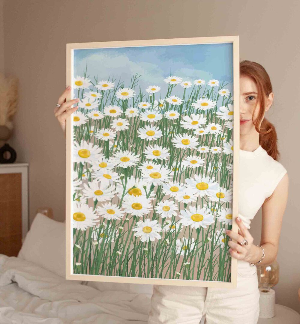 Daisies In The Sky  Botanical Flower Paintings Hold By Lady