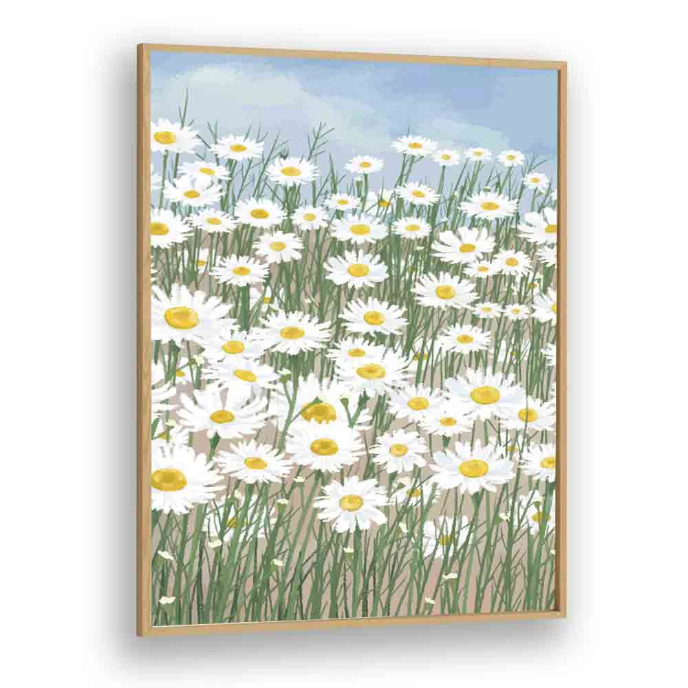 Daisies In The Sky   Botanical Flower Paintings Artwork in Oak Wood Plain Frame